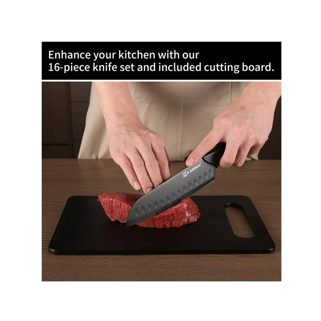 16 Pieces German Stainless Steel Knife Set With Cutting Board