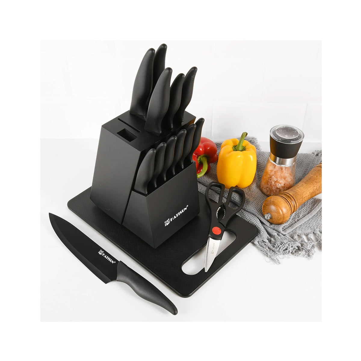16 Pieces German Stainless Steel Knife Set With Cutting Board