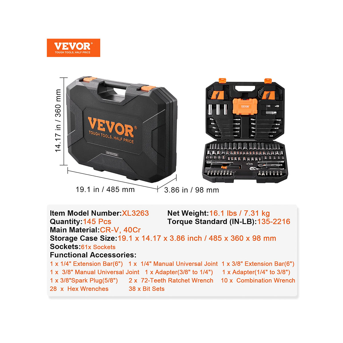 VEVOR Mechanics Tool Set And Socket Set