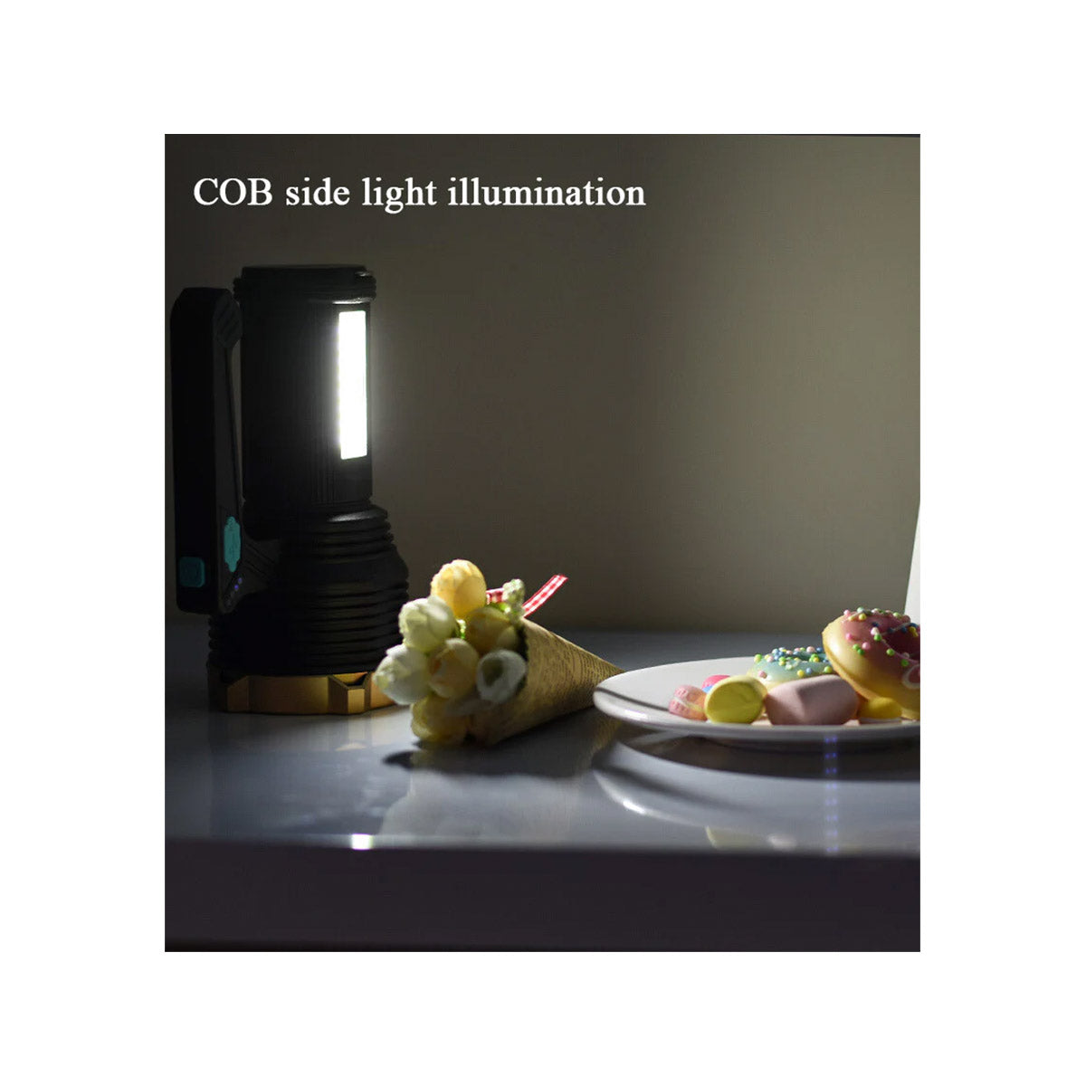 LED Torch USB Rechargeable COB Flashlight Spotlight Camping Light