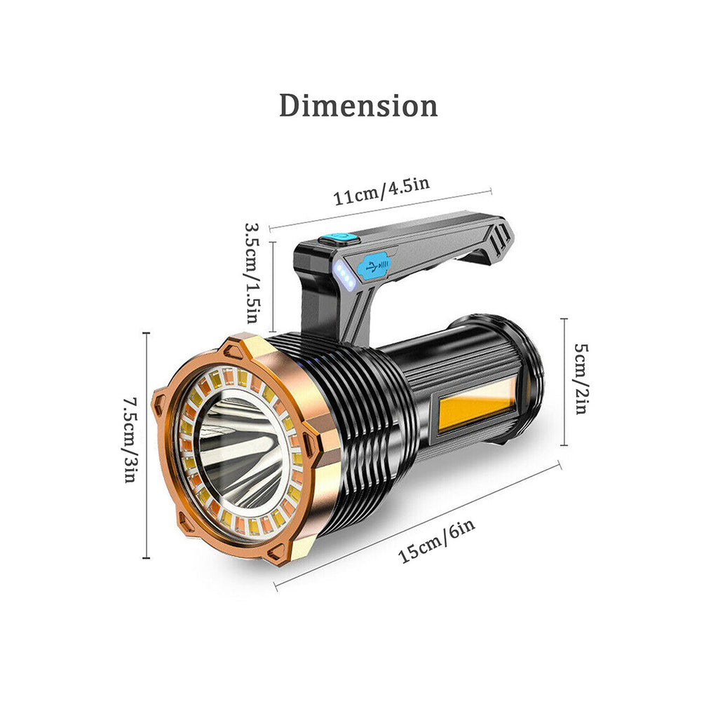 LED Torch USB Rechargeable COB Flashlight Spotlight Camping Light