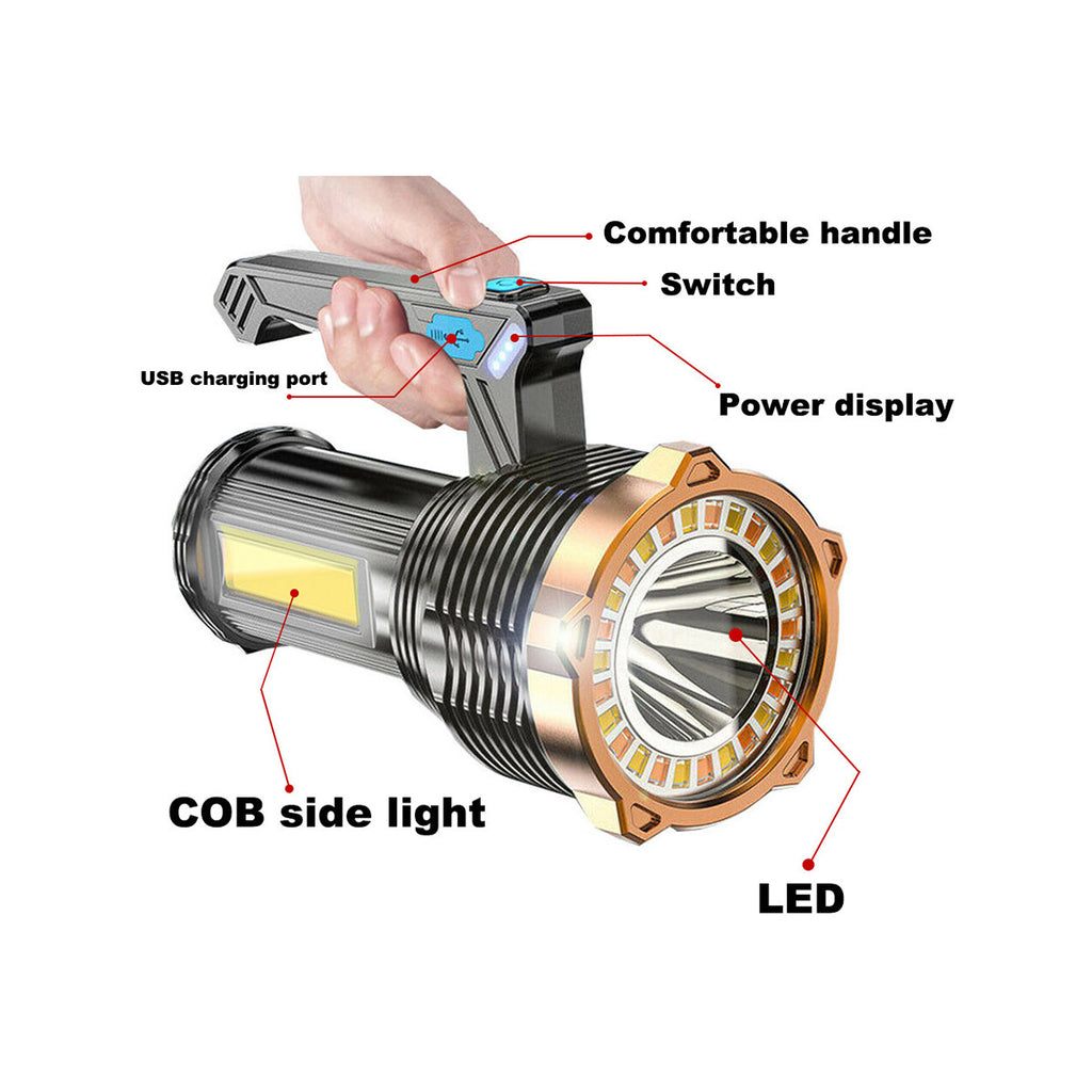 LED Torch USB Rechargeable COB Flashlight Spotlight Camping Light